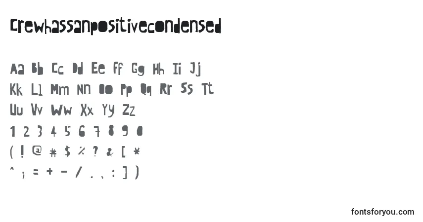 A fonte Crewhassanpositivecondensed – alfabeto, números, caracteres especiais