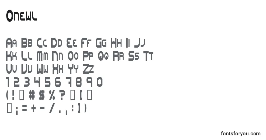 Шрифт Onewl – алфавит, цифры, специальные символы