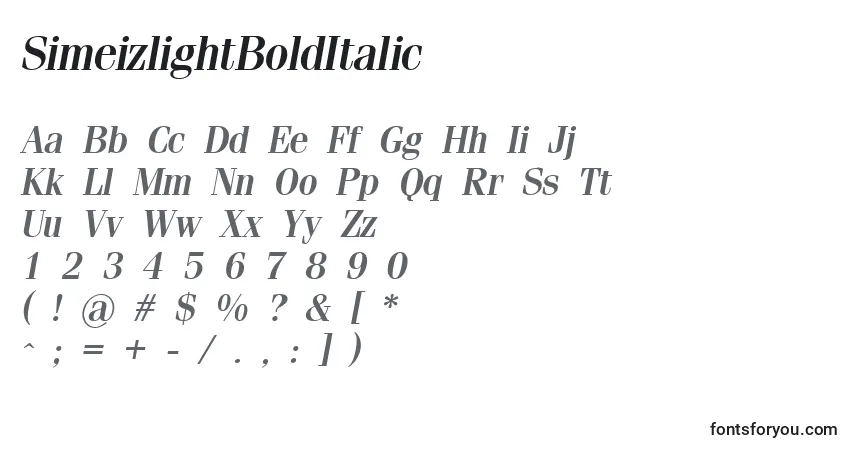 Schriftart SimeizlightBoldItalic – Alphabet, Zahlen, spezielle Symbole