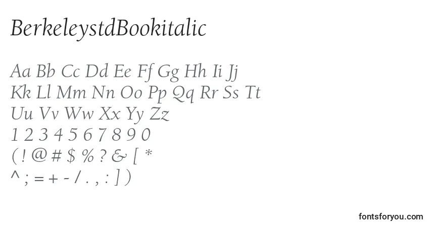 A fonte BerkeleystdBookitalic – alfabeto, números, caracteres especiais