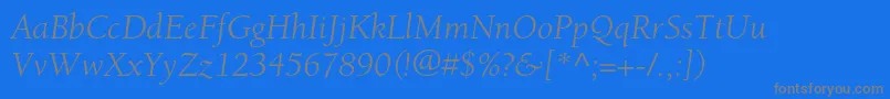 BerkeleystdBookitalic-Schriftart – Graue Schriften auf blauem Hintergrund