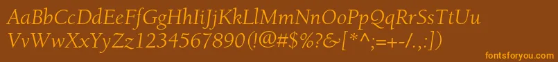 BerkeleystdBookitalic-Schriftart – Orangefarbene Schriften auf braunem Hintergrund