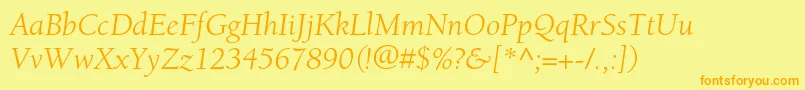 Fonte BerkeleystdBookitalic – fontes laranjas em um fundo amarelo