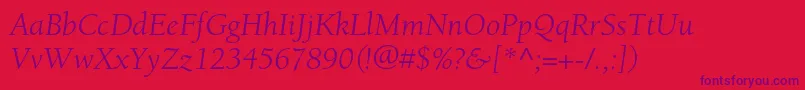 BerkeleystdBookitalic-fontti – violetit fontit punaisella taustalla