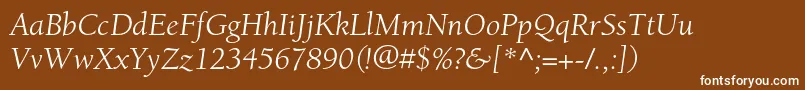 Fonte BerkeleystdBookitalic – fontes brancas em um fundo marrom