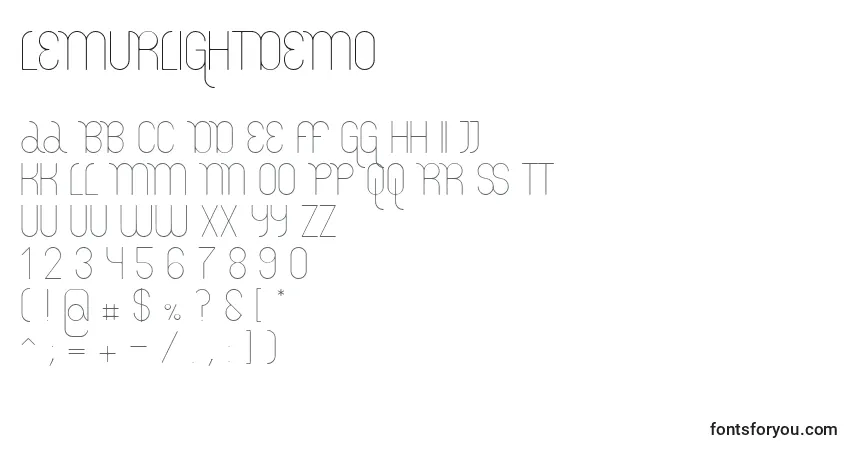 Шрифт LemurLightDemo – алфавит, цифры, специальные символы
