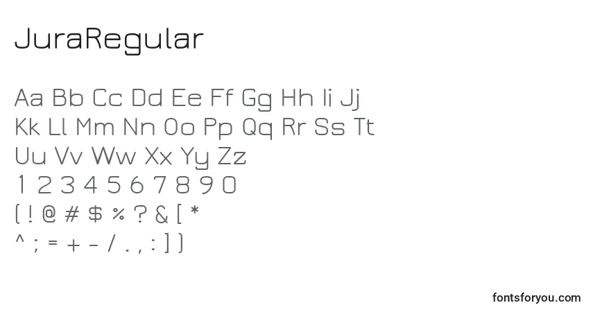 Schriftart JuraRegular – Alphabet, Zahlen, spezielle Symbole