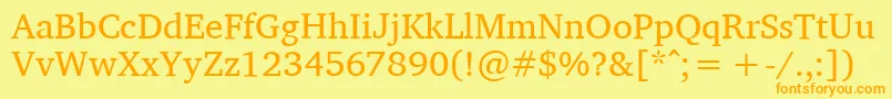 フォントCharisSil – オレンジの文字が黄色の背景にあります。