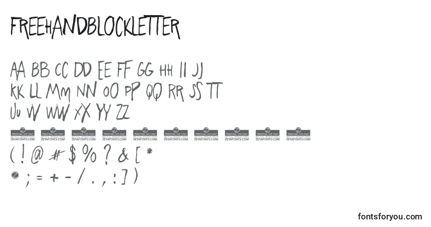 A fonte FreehandBlockletter – alfabeto, números, caracteres especiais