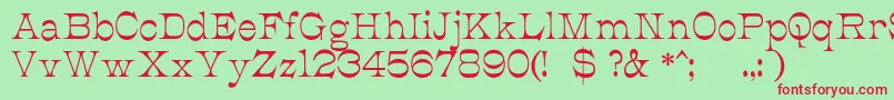 フォントJmhCajitaRegular – 赤い文字の緑の背景