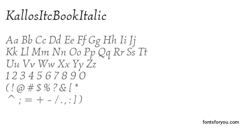 A fonte KallosItcBookItalic – alfabeto, números, caracteres especiais