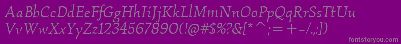 Fonte KallosItcBookItalic – fontes cinzas em um fundo violeta