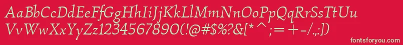 フォントKallosItcBookItalic – 赤い背景に緑の文字