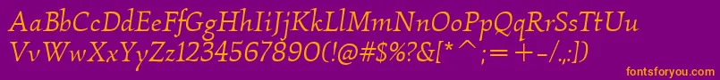 KallosItcBookItalic Font – Orange Fonts on Purple Background