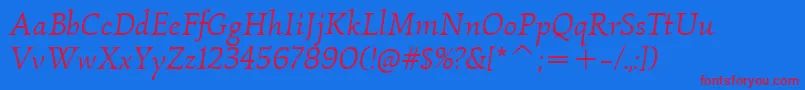 KallosItcBookItalic Font – Red Fonts on Blue Background