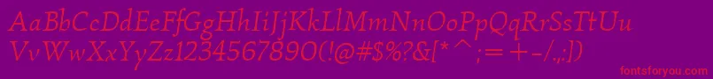 Czcionka KallosItcBookItalic – czerwone czcionki na fioletowym tle