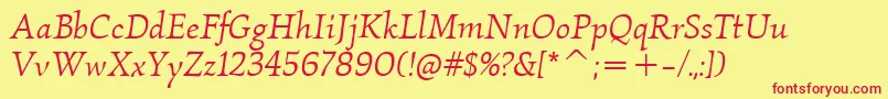 KallosItcBookItalic Font – Red Fonts on Yellow Background