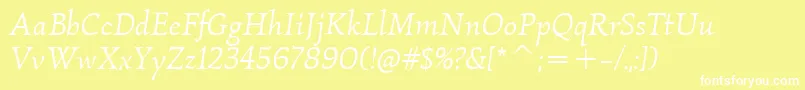 Шрифт KallosItcBookItalic – белые шрифты на жёлтом фоне