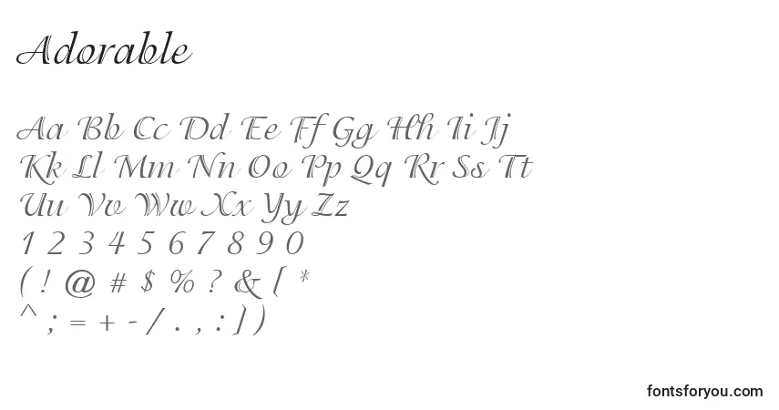 Шрифт Adorable – алфавит, цифры, специальные символы