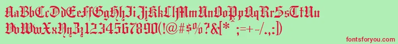 フォントHansagotisch – 赤い文字の緑の背景