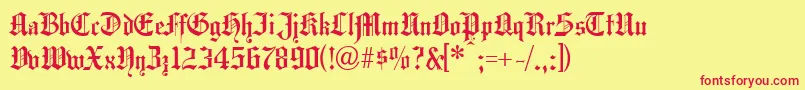 フォントHansagotisch – 赤い文字の黄色い背景