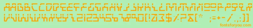 フォントBeaml – オレンジの文字が緑の背景にあります。