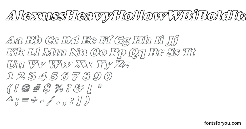 Шрифт AlexussHeavyHollowWBiBoldItalic – алфавит, цифры, специальные символы
