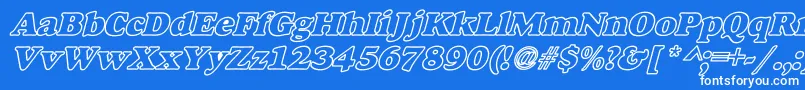 AlexussHeavyHollowWBiBoldItalic Font – White Fonts on Blue Background