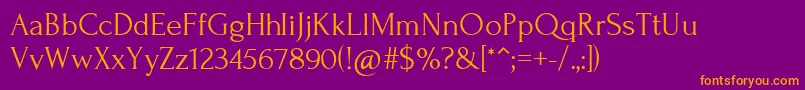 ForumRegular-Schriftart – Orangefarbene Schriften auf violettem Hintergrund
