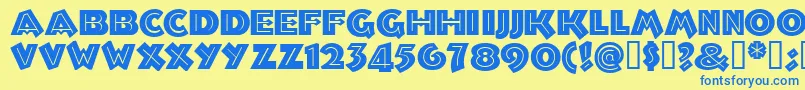 フォントTroglodytenf – 青い文字が黄色の背景にあります。