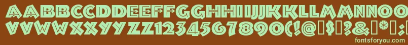 フォントTroglodytenf – 緑色の文字が茶色の背景にあります。