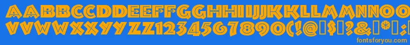 フォントTroglodytenf – オレンジ色の文字が青い背景にあります。