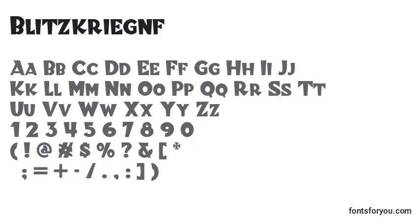 Schriftart Blitzkriegnf – Alphabet, Zahlen, spezielle Symbole