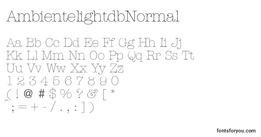 A fonte AmbientelightdbNormal – alfabeto, números, caracteres especiais