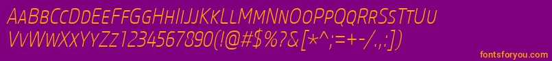 CoreSansMSc27CnExtralightItalic Font – Orange Fonts on Purple Background