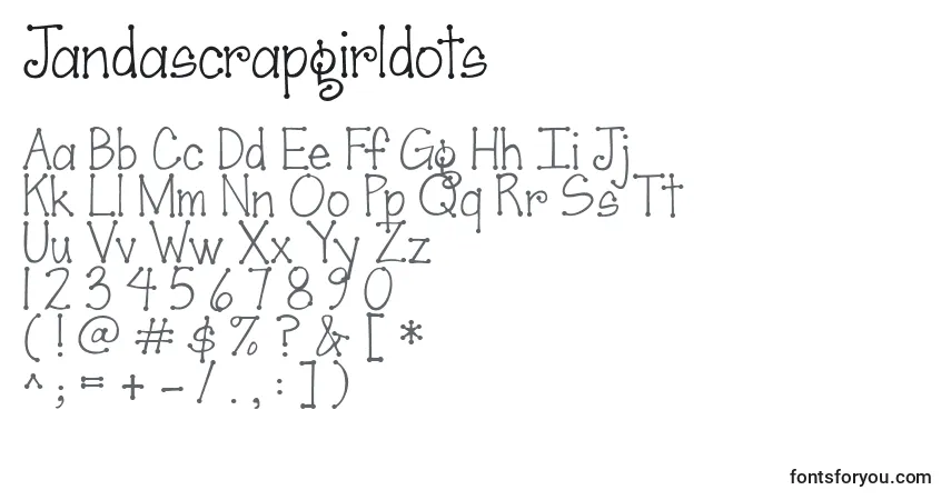 Schriftart Jandascrapgirldots – Alphabet, Zahlen, spezielle Symbole