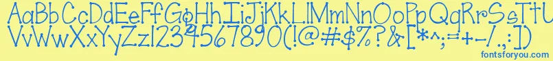 Fonte Jandascrapgirldots – fontes azuis em um fundo amarelo