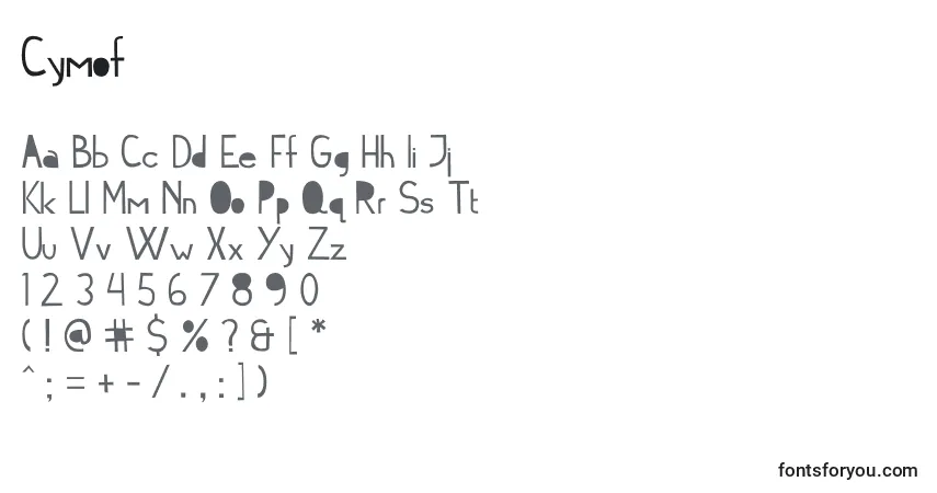 A fonte Cymof – alfabeto, números, caracteres especiais