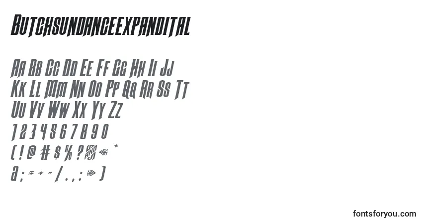 Czcionka Butchsundanceexpandital – alfabet, cyfry, specjalne znaki