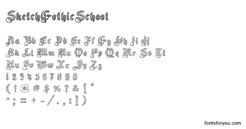 Schriftart SketchGothicSchool – Alphabet, Zahlen, spezielle Symbole