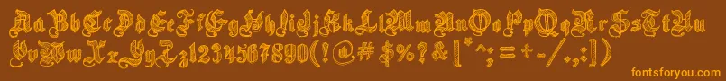 SketchGothicSchool-Schriftart – Orangefarbene Schriften auf braunem Hintergrund