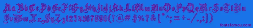 SketchGothicSchool-Schriftart – Violette Schriften auf blauem Hintergrund