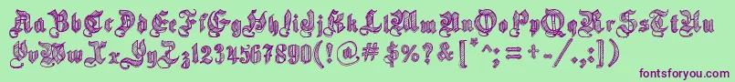 SketchGothicSchool-Schriftart – Violette Schriften auf grünem Hintergrund