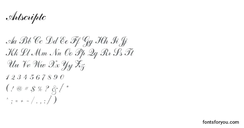 Schriftart Artscriptc – Alphabet, Zahlen, spezielle Symbole