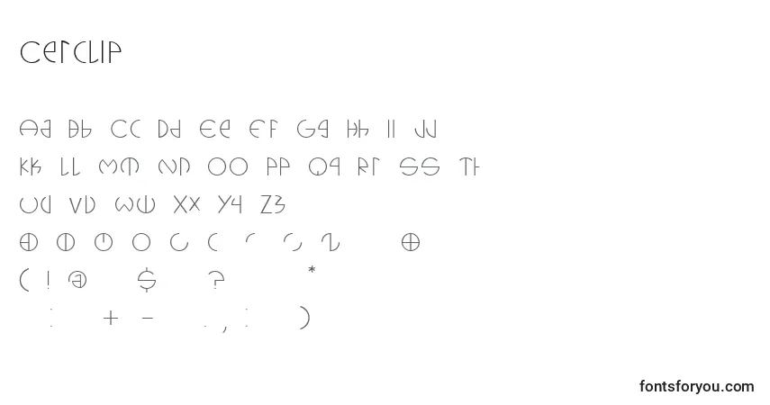 Czcionka Cerclip – alfabet, cyfry, specjalne znaki
