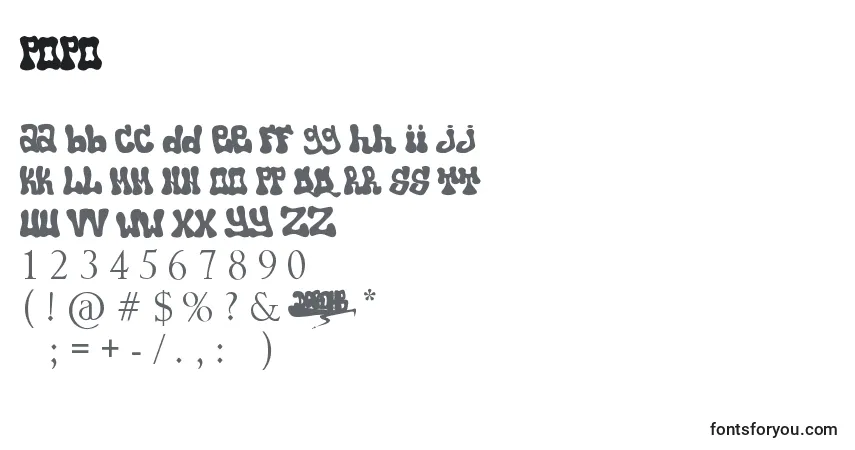 Czcionka Popo – alfabet, cyfry, specjalne znaki