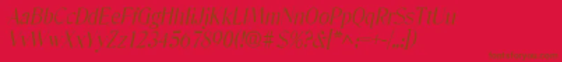 DenverlhItalic-Schriftart – Braune Schriften auf rotem Hintergrund