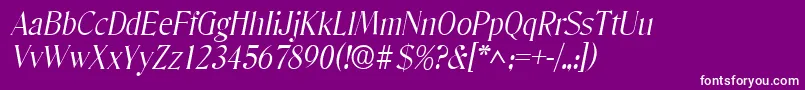DenverlhItalic-Schriftart – Weiße Schriften auf violettem Hintergrund