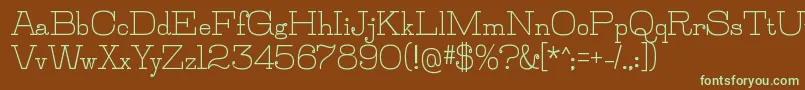 フォントJillsvilleBold – 緑色の文字が茶色の背景にあります。