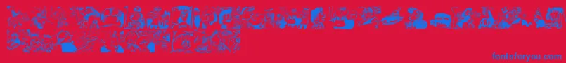 Menschenskinder-Schriftart – Blaue Schriften auf rotem Hintergrund